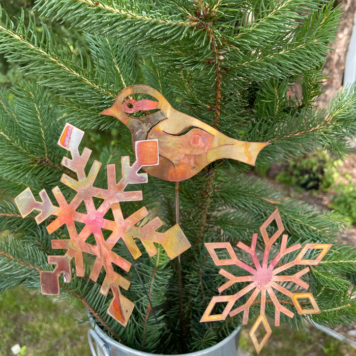Natural Copper Chickadee Garden Stake- Bare Copper
