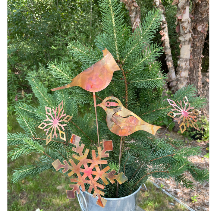 Natural Copper Chickadee Garden Stake- Bare Copper