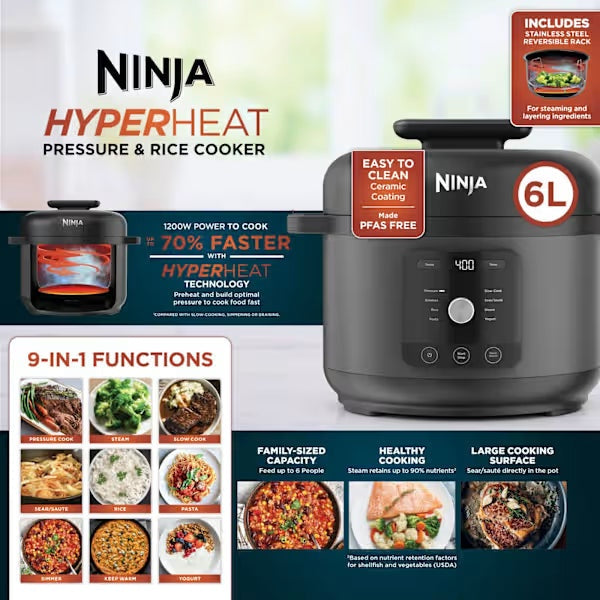 Ninja HyperHeat 6L 9-in-1 Multi-Cooker - Black | PC201UK
