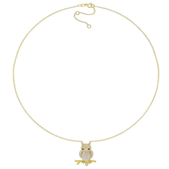 Owl Necklace with Lab-Created White and Yellow Sapphires & Black Spinel Necklace MelodyNecklace