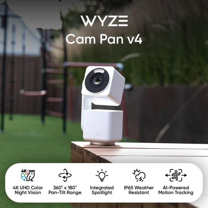 Wyze Pan v4 Outdoor Bundle: 4K Ultra HD Quality, 360 Pan & 180 Tilt.