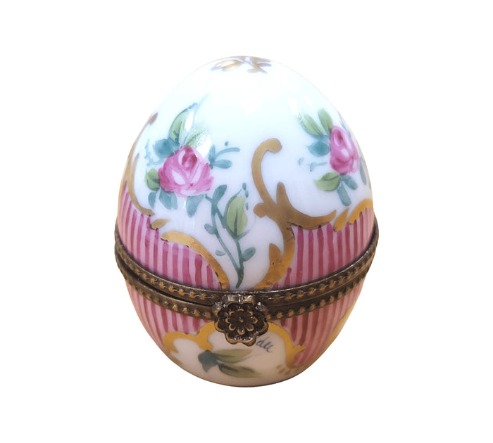 Pink Striped Perfume Egg Limoges box, hand-painted porcelain made in France