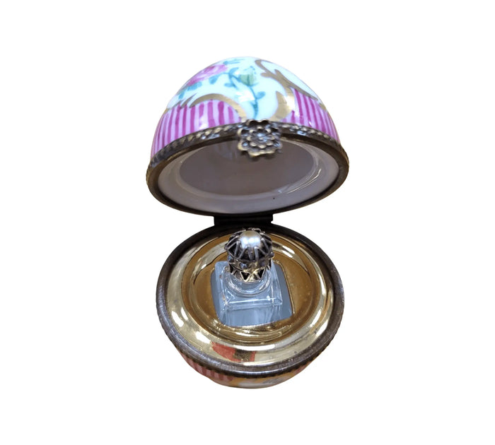 Pink Striped Perfume Egg Limoges box shown from another angle