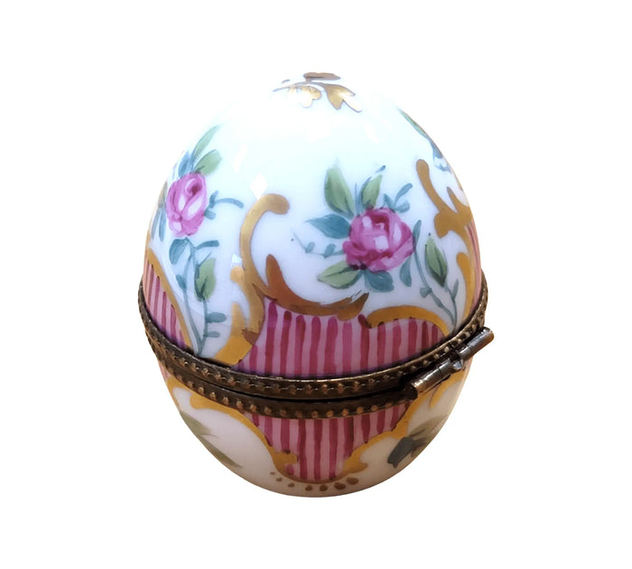Another view of the Pink Striped Perfume Egg Limoges trinket box