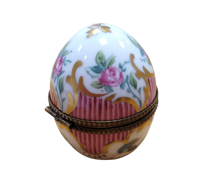 Pink Striped Perfume Egg porcelain box from Limoges, alternate view