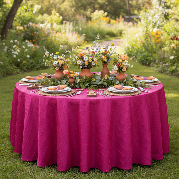 Pintuck 132" Round Tablecloth - Fuchsia | charger plate | dinner plate | napkin