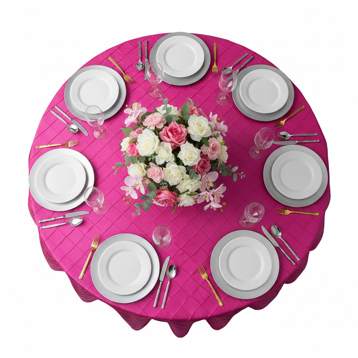 Pintuck 132" Round Tablecloth - Fuchsia | charger plate | dinner plate | napkin