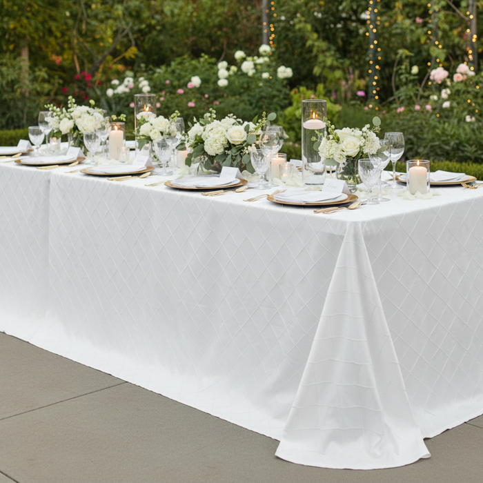 90x132 White Pintuck Tablecloth Wedding Reception Outdoor