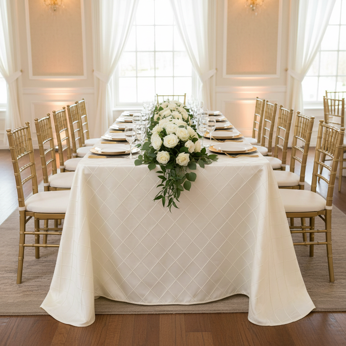 Pintuck 90"x156" Rectangular Tablecloth - Ivory