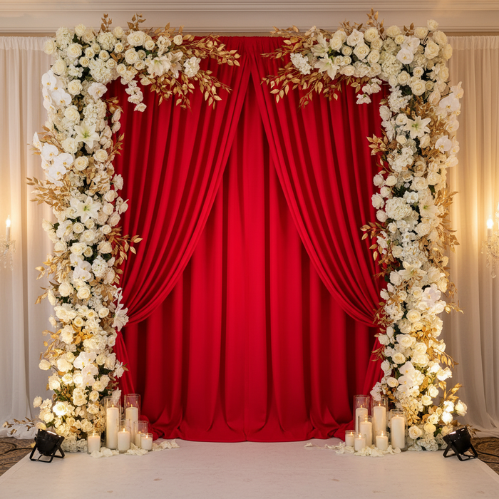 Poly Premier Fire Retardant (FR) 10ft H x 60" W drape/backdrop - Red | flower premade runner |