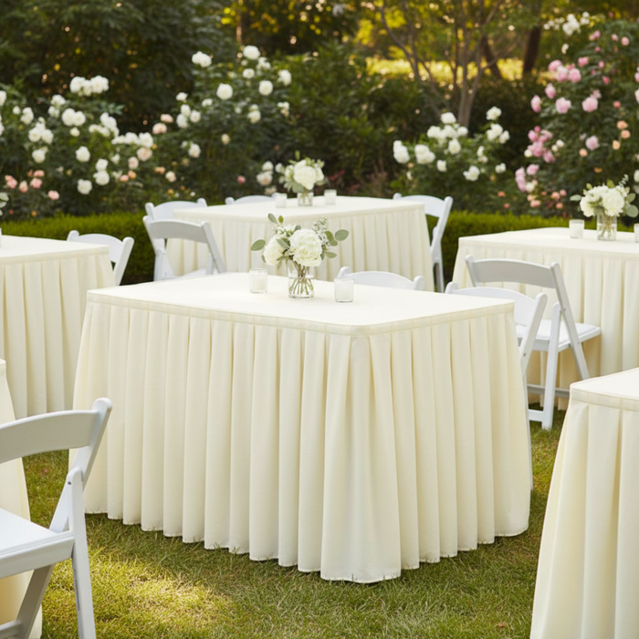 4ft Rectangular Table with Ivory Table Skirt