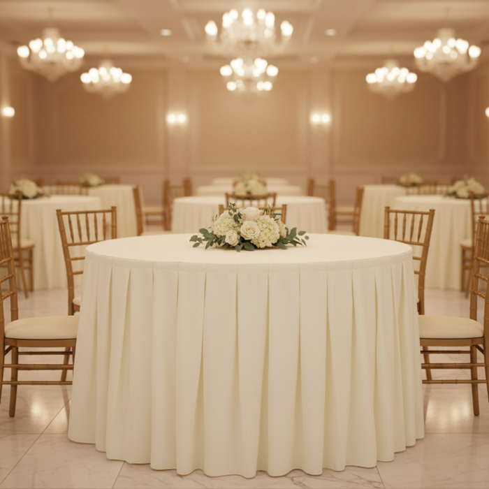 48-inch Round Table with Ivory Table Skirt