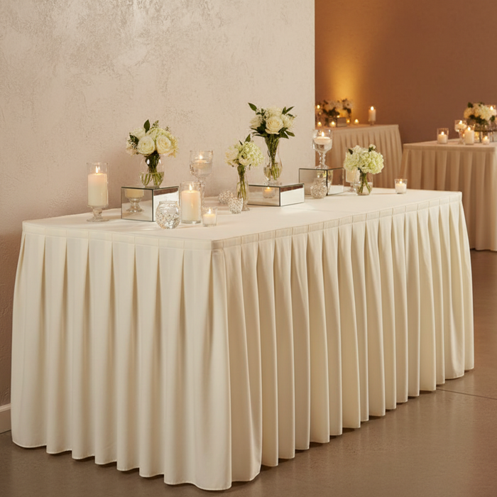 6ft Table Against Wall - 3 Sided Skirt, No Chairs