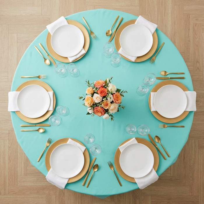 Premium Polyester 108" Round Tablecloth - Turquoise - CV Linens