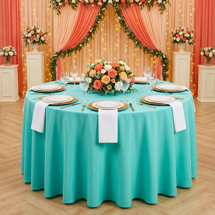 Premium Polyester 108" Round Tablecloth - Turquoise - CV Linens
