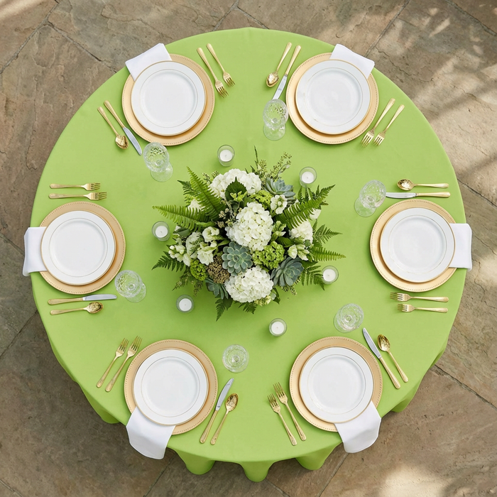 top view image using Premium Polyester 120" Round Tablecloth - Apple Green