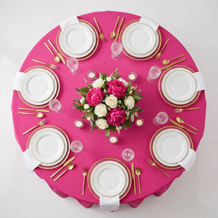 top view of Premium Polyester 120" Round Tablecloth - Fuchsia