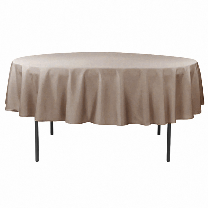 Premium Polyester 90" Round Tablecloth Taupe front-view