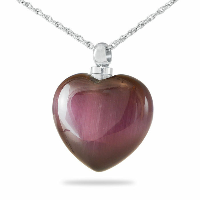 Purple Glass Heart Pendant/Necklace Funeral Cremation Urn for Ashes
