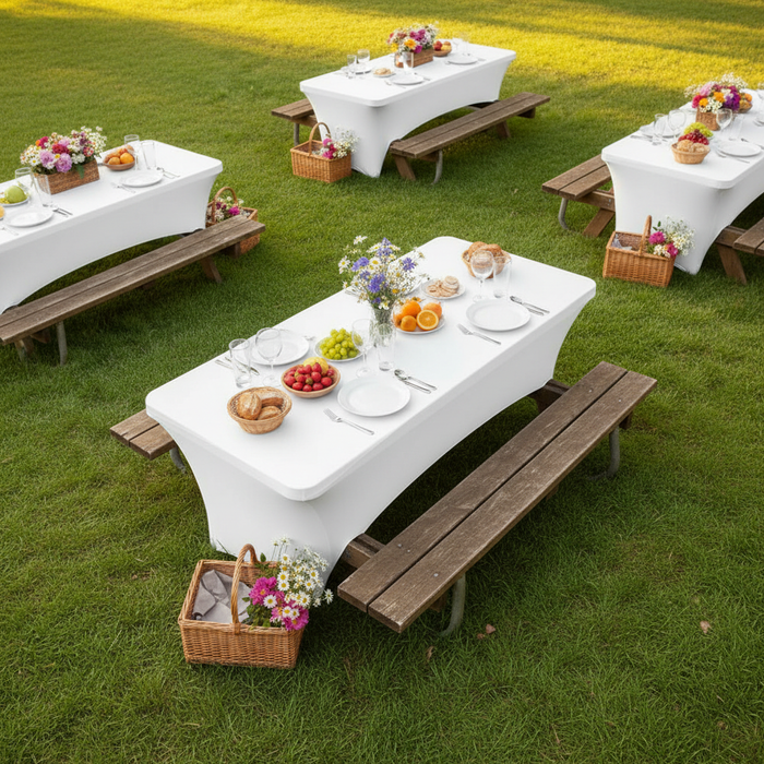 Rectangular 6 FT Spandex Table Cover - White in Outdoor Reception.