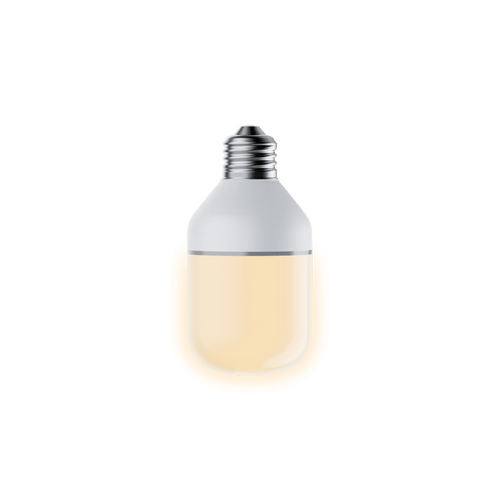 Wyze Accessory Light Bulb: A white bulb with a yellow base, sitting on a green background.