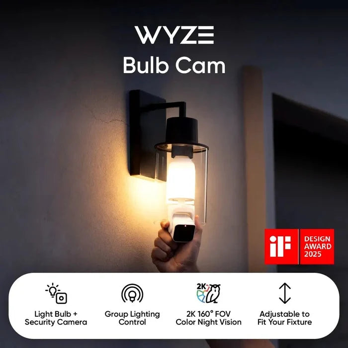 Wyze Bulb Cam: A 2-in-1 outdoor security camera and smart LED light bulb that provides 24/7 protection and adjustable.