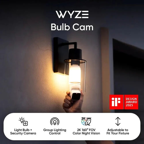 Wyze Bulb Cam: A 2-in-1 outdoor security camera and smart LED light bulb that provides 24/7 protection and adjustable.