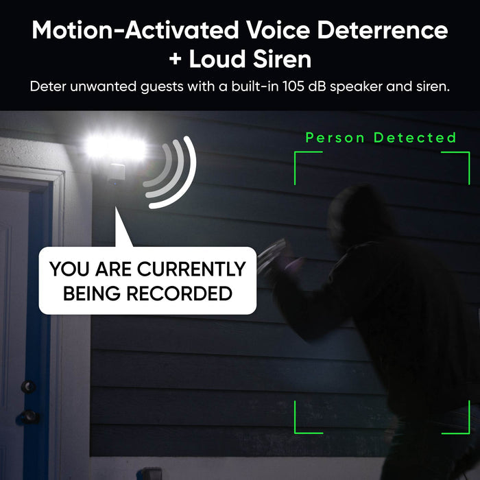 Wyze Cam Floodlight Pro offers motion-activated voice defense and loud siren for added security.