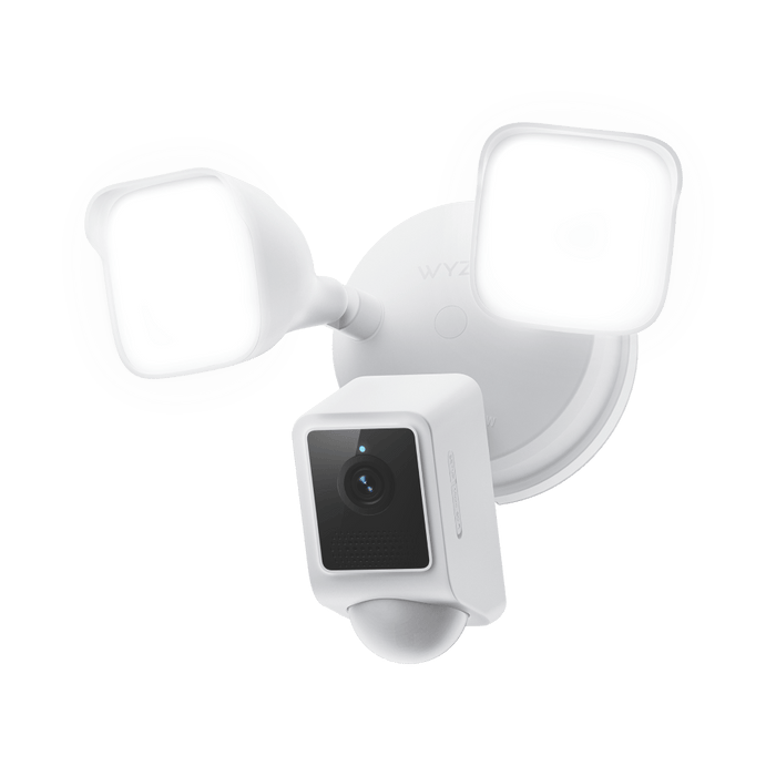 Wyze Cam Floodlight v2: A white security camera with 2800 Lumens LEDs, 2K video with Color Night Vision.