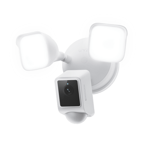 Wyze Cam Floodlight v2: A white security camera with 2800 Lumens LEDs, 2K video with Color Night Vision.
