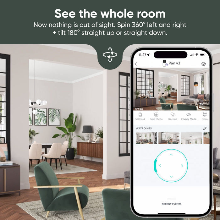 Wyze Cam Pan v3 is a 360 pan and 180 tilt security camera that offers 1080p resolution and night vision.