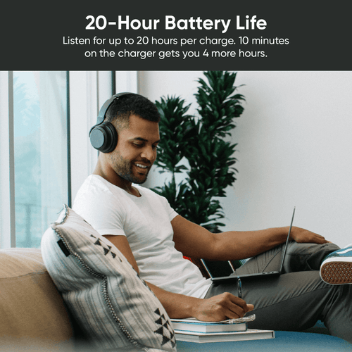 Listen for up to 20 hours on a single charge with Wyze Noise-Cancelling Headphones.