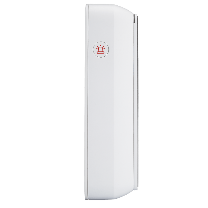 A white Wyze Sense Keypad with a red button.