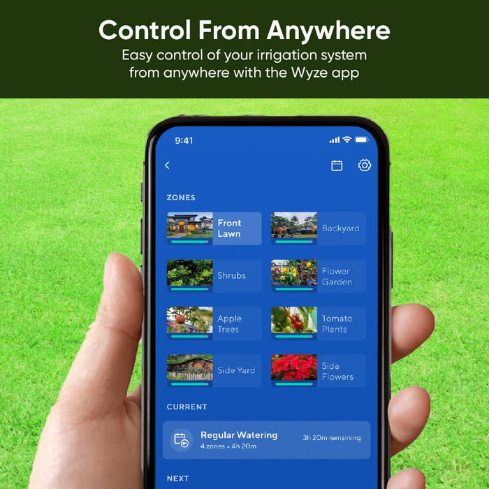 The Wyze Sprinkler Controller allows for easy control of your irrigation system from anywhere with the Wyze app.