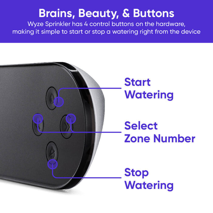 The Wyze Sprinkler Controller has four control buttons on the back of the device.