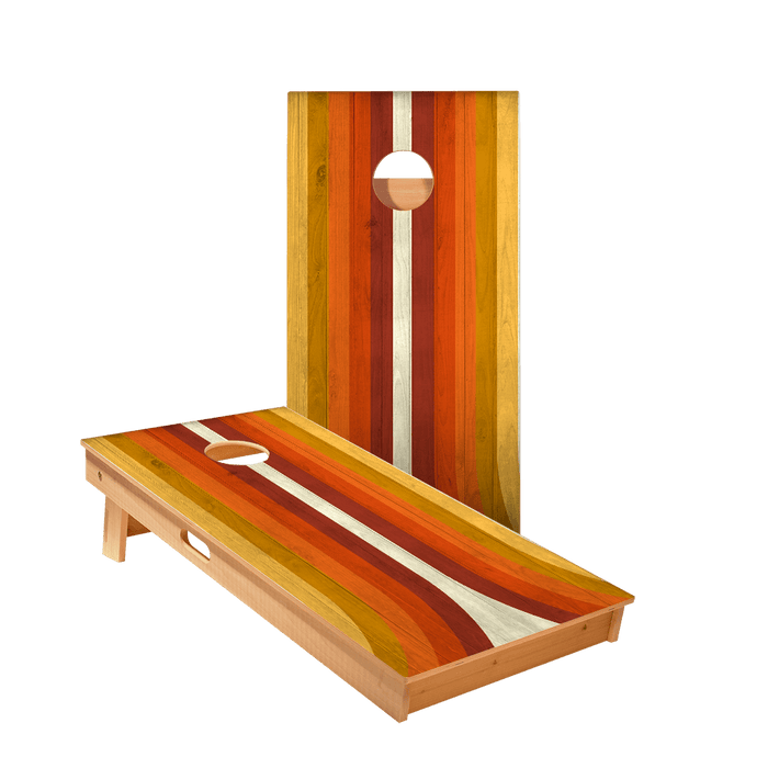 Retro Orange Curved Stripes Star Cornhole Boards - ACA - 000300 | American Cornhole Association