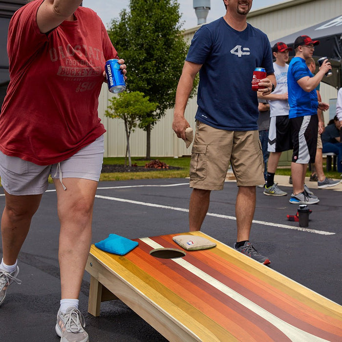 Retro Orange Curved Stripes Star Cornhole Boards - ACA - 000300 | American Cornhole Association