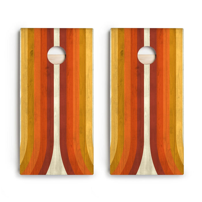 Retro Orange Curved Stripes Star Cornhole Boards - ACA - 000300 | American Cornhole Association