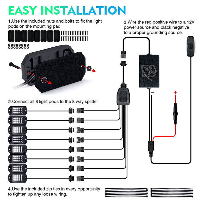 RGB LED Rock Lights with Remote Control & Bluetooth | Discovery Series