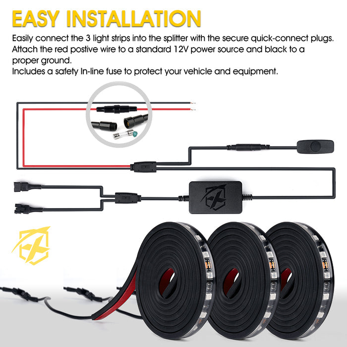RGB LED Truck Bed Light Strips with Bluetooth and Remote Control | Spire 3 Series