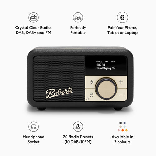 Roberts Revival Petite 2 DAB+/FM Portable Radio - Black | REV-PETITE2BK from Roberts - DID Electrical