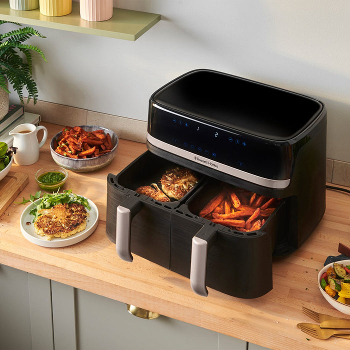 Russell Hobbs Satisfry 9L Dual Basket Air Fryer - Black | 27680 from Russell Hobbs - DID Electrical