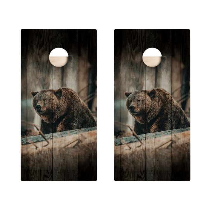 Rustic Wood Brown Bear Star Cornhole Boards, - American Cornhole Association
