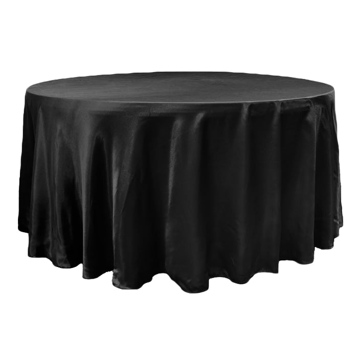 Satin 132" Round Tablecloth - Black - CV Linens