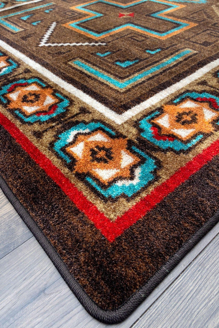 Sawtooth Southwestern Floor Runner serged corner detail - Your Western Decor
