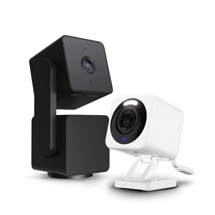 A white and black security camera kit that includes two cameras for better home coverage.