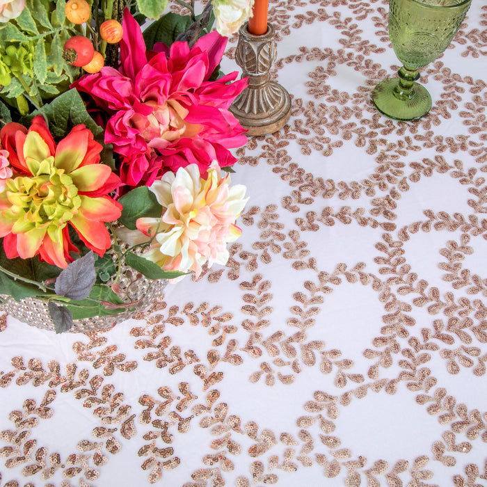 Sequin Vine Table Overlay Topper 90"x90" Square - Blush/Rose Gold