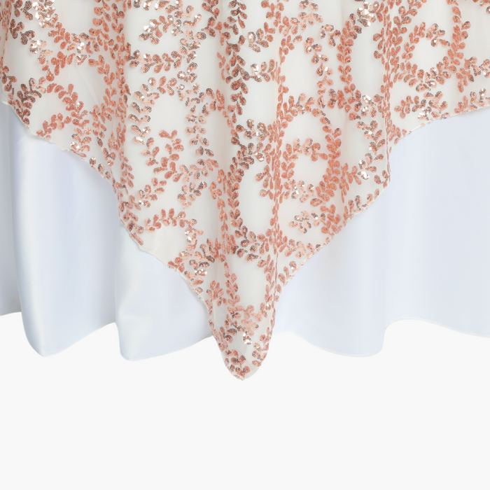 Sequin Vine Table Overlay Topper 90"x90" Square - Blush/Rose Gold