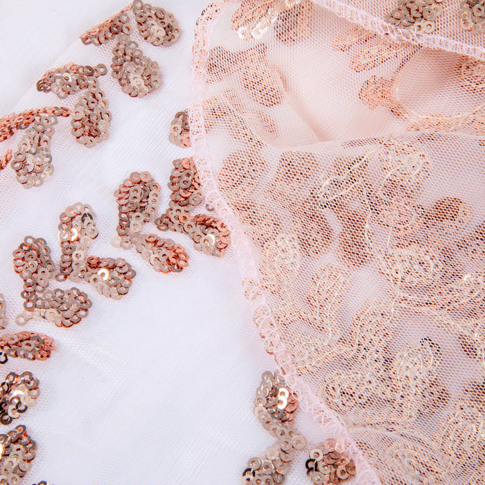 Sequin Vine Table Overlay Topper 90"x90" Square - Blush/Rose Gold