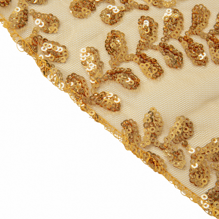 Sequin Vine Table Overlay Topper 90"x90" Square Gold edge finish close up